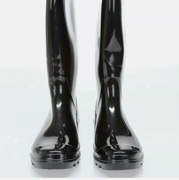 Nicole Miller New York Rainy Day Shiny Black Pull On Rain Boots sz9 - Picture 5 of 6
